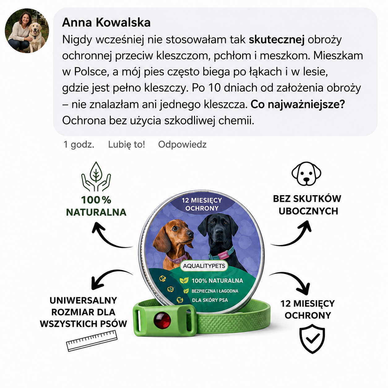 Naturalna obroża AqualityPets dla psów